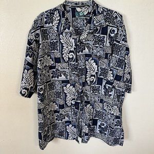 Vintage Kane Malia Hawaiian Camp Shirt Mens 2XL Blue White Floral Hibiscus
